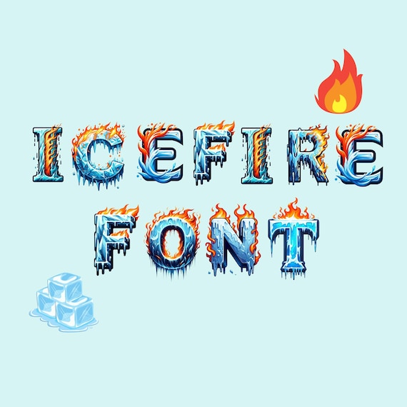 Fire Ice Alphabet PNG, Flame Frost Letters, Elemental Clipart Set