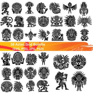 Dioses Aztecas SVG, 38 Diseños, Paquete Svg, PNG, PSD