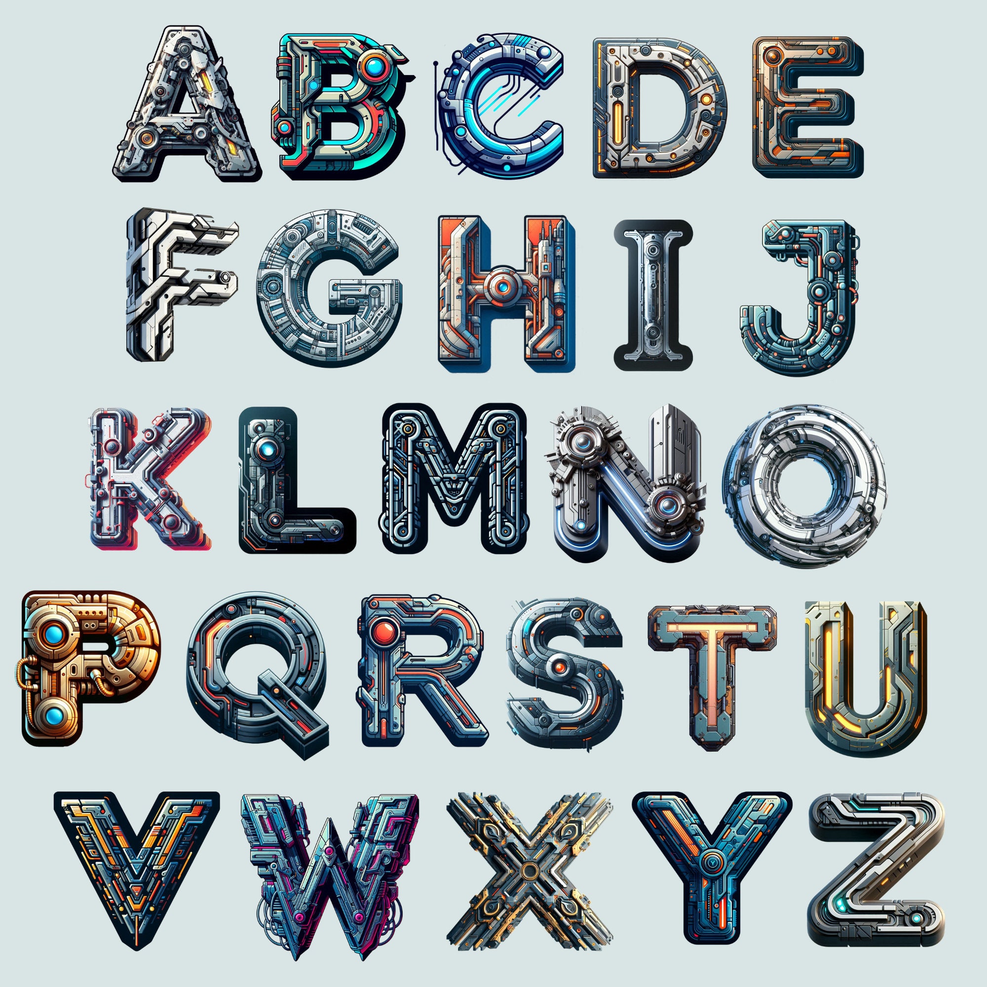 Future Alphabet Clipart, Sci-fi Letters PNG, Cybernetic Space ...