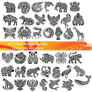 Animal tribal SVG, 40 paquetes tribales SVG, PNG, PSD