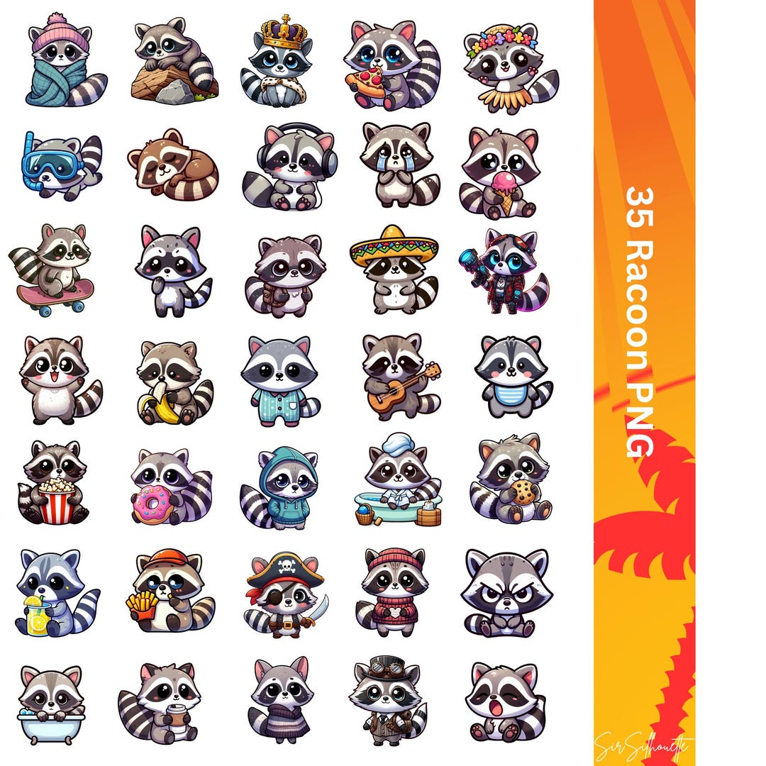 Cute Raccoon Digital Design for Stickers - Etsy