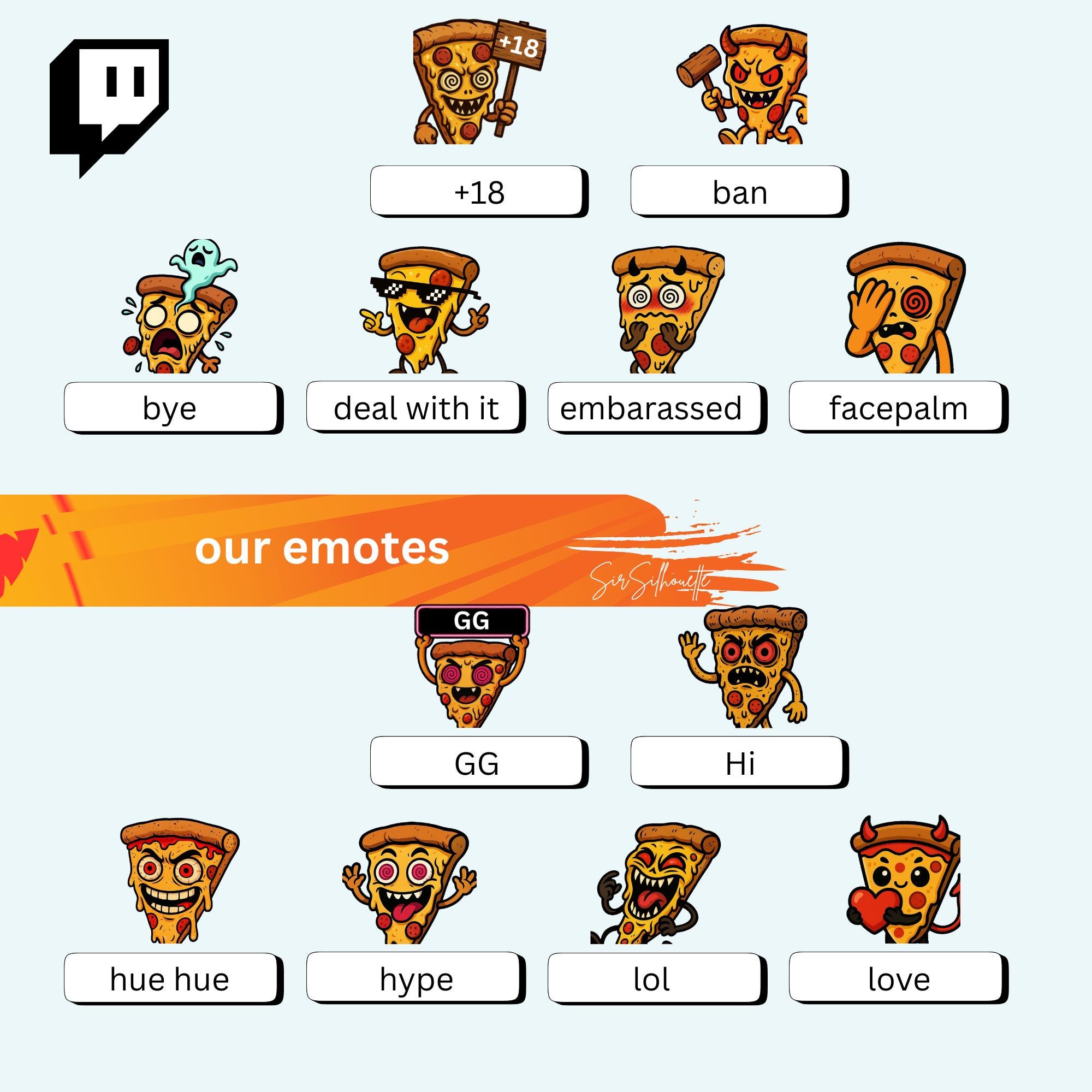 Kawaii Pizza Twitch Emotes, Cute Food Discord Stickers, Cheesy Snack ...