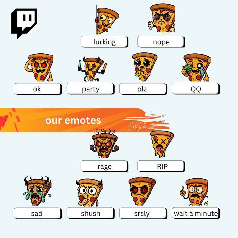 Kawaii Pizza Twitch Emotes, Cute Food Discord Stickers, Cheesy Snack ...