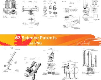 63 Science Patents, Vintage chemistry tools, Patent png