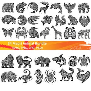 Maori Animal SVG, pacote 34 Maori Svg, PNG, PSD