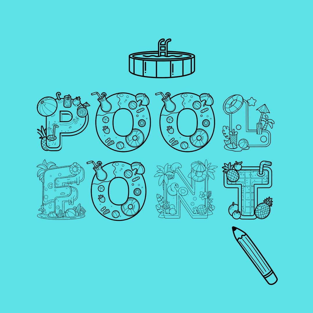 Pool Coloring Font, Alphabet With Pool Design, Pool Letters as Png ...