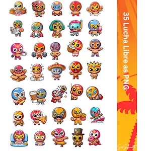 Cute Lucha Libre Digital Design for Stickers - PNG files to download