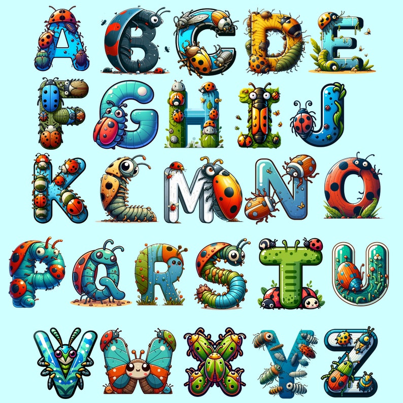 Creatures Insects Letters Insect Alphabet PNG, Garden Bug Clipart, Nature Letters Sublimation ...