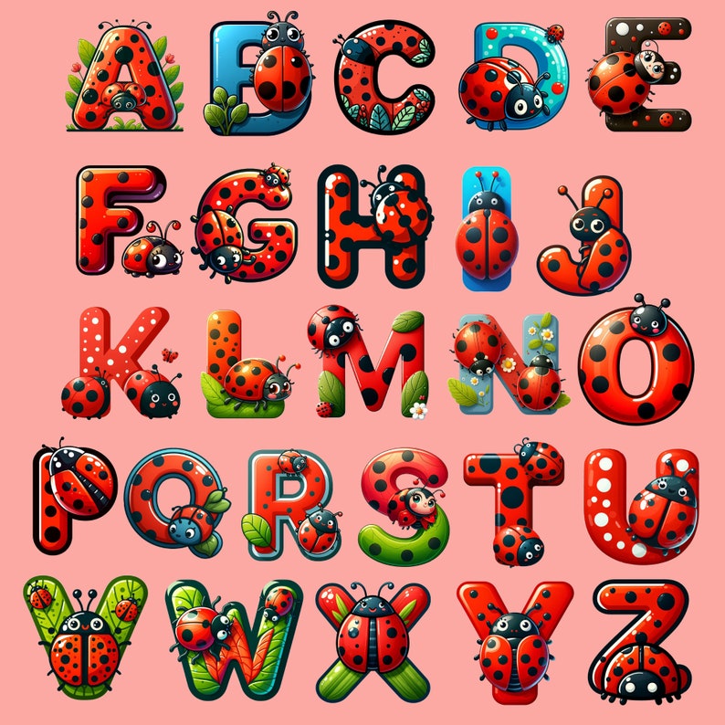 Ladybug Letter R Ladybug Alphabet Clipart, Red Beetle Letters, Garden Insect Sublimation ...