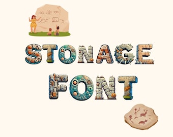 Stoneage Alphabet PNG, Prehistoric Cave Letters, Primitive Rock Sublimation