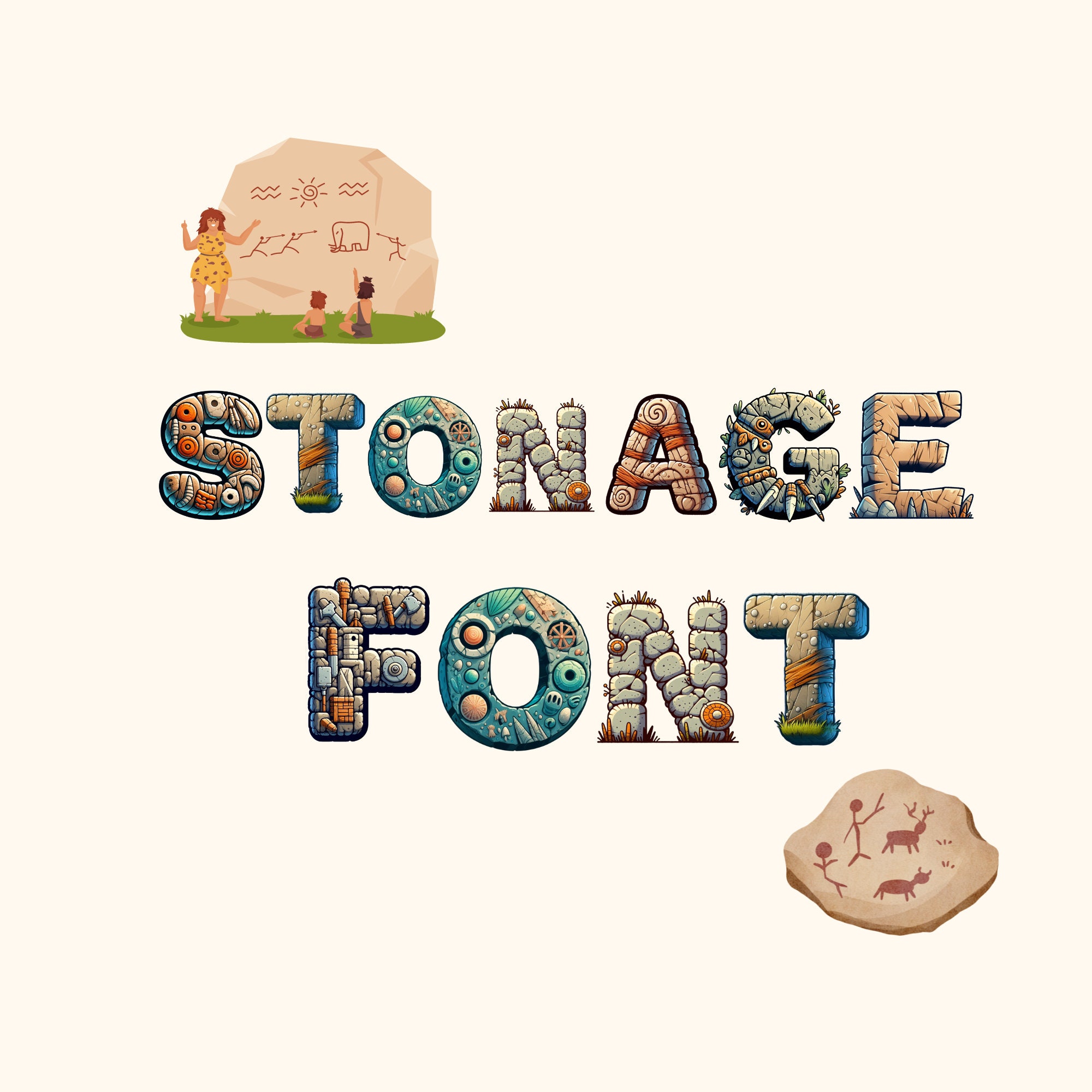 Stoneage Font, Alphabet With Stoneage Design, Cave Letters as Png - Etsy
