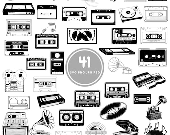 Cassette Design SVG, 41 video svg Bundle, PNG, PSD