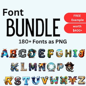 180+ Font Bundle, Digital PNG Alphabet Bundle, Crafty Typeface Collection, Artistic Text Graphics