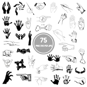 Gestes de la main svg, 75 Symboles de main, png bundle