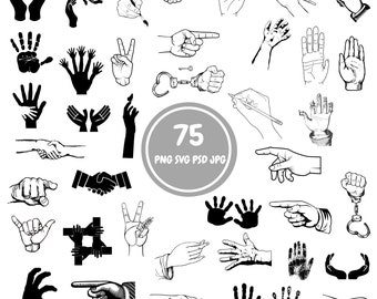 Hand Design SVG, 75 hand sign svg Bundle, PNG, PSD