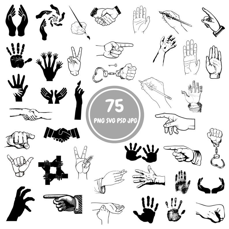 Hand Design SVG 75 Hand Sign Svg Bundle PNG PSD - Etsy Canada