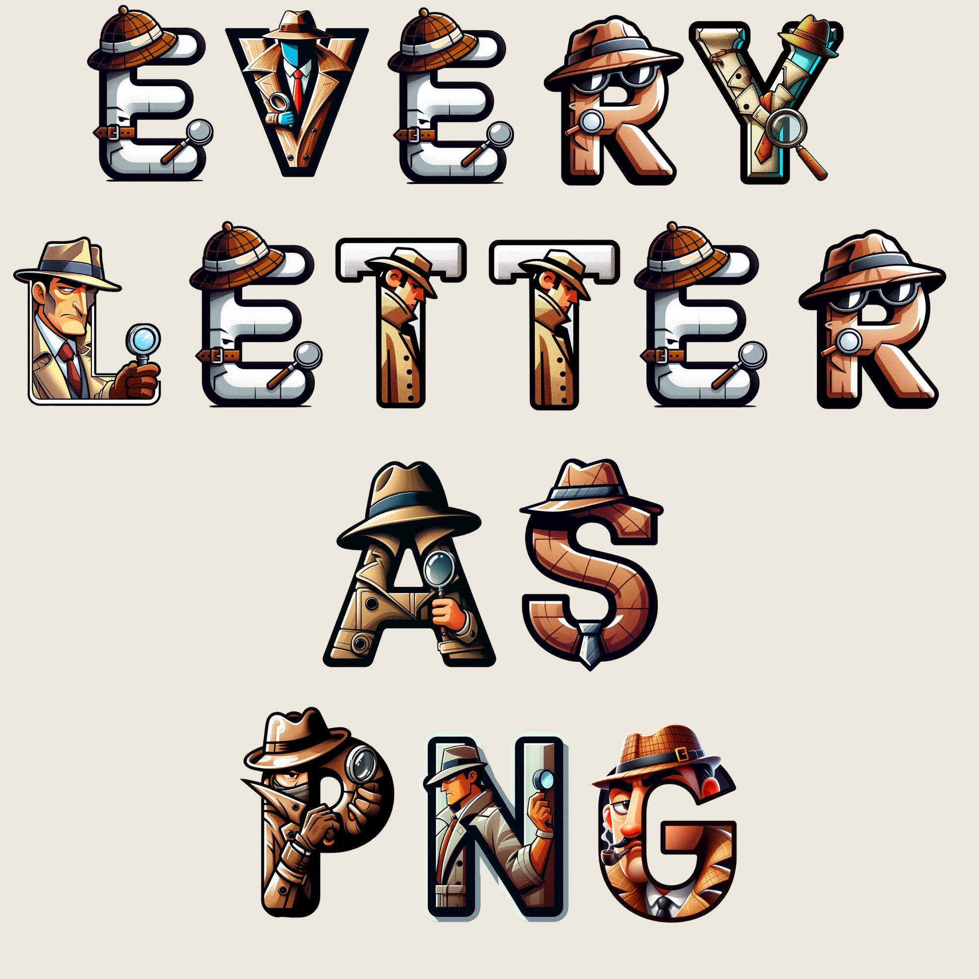 Detective Alphabet Clipart, Mystery PNG Letters, Noir Sleuth Typography ...