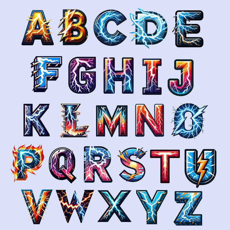Electric Alphabet Clipart, Lightning Bolt Letters PNG, High Voltage ...