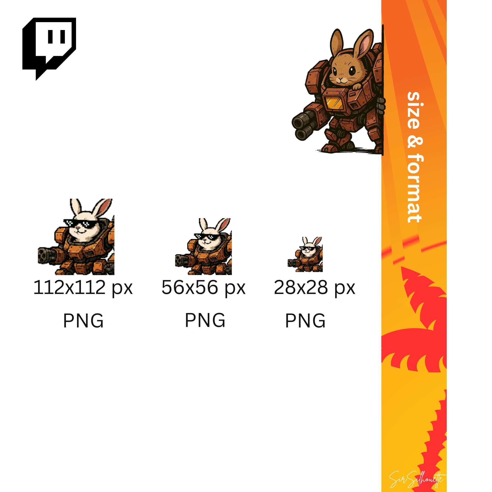 Bunny Mech Twitch Emotes Pack - 24 Cute Robot Warrior Stream Graphics ...