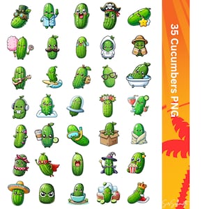 Cute Cucumber Digital Design for Stickers