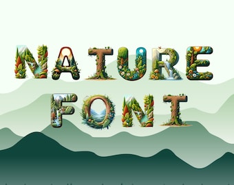 Nature font, alphabet with nature design, forest letters as png