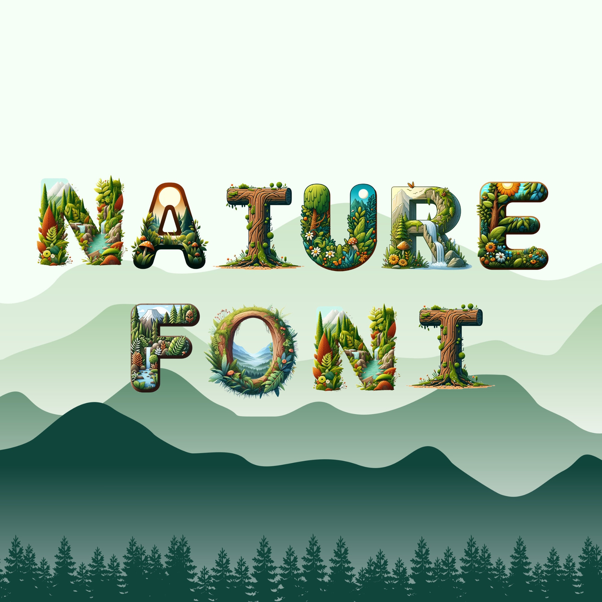 Nature Font Alphabet With Nature Design Forest Letters As Png Etsy