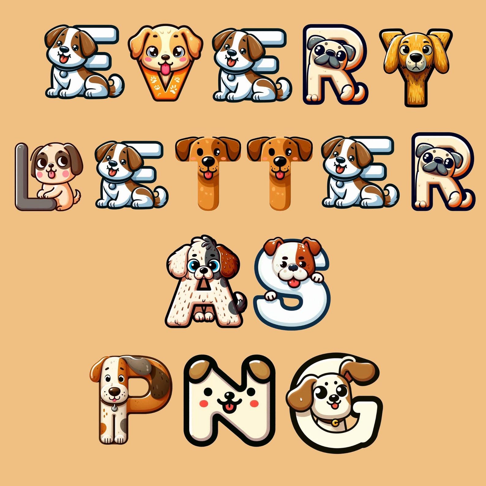 Dog Font, Alphabet With Dog Design, Dog Letters as Png - Etsy
