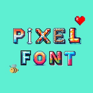 Pixel font, alphabet with 8-bit design, Retro letters as png
