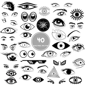 Augen SVG, 40 Pupillen Svg Bundle, PNG, PSD