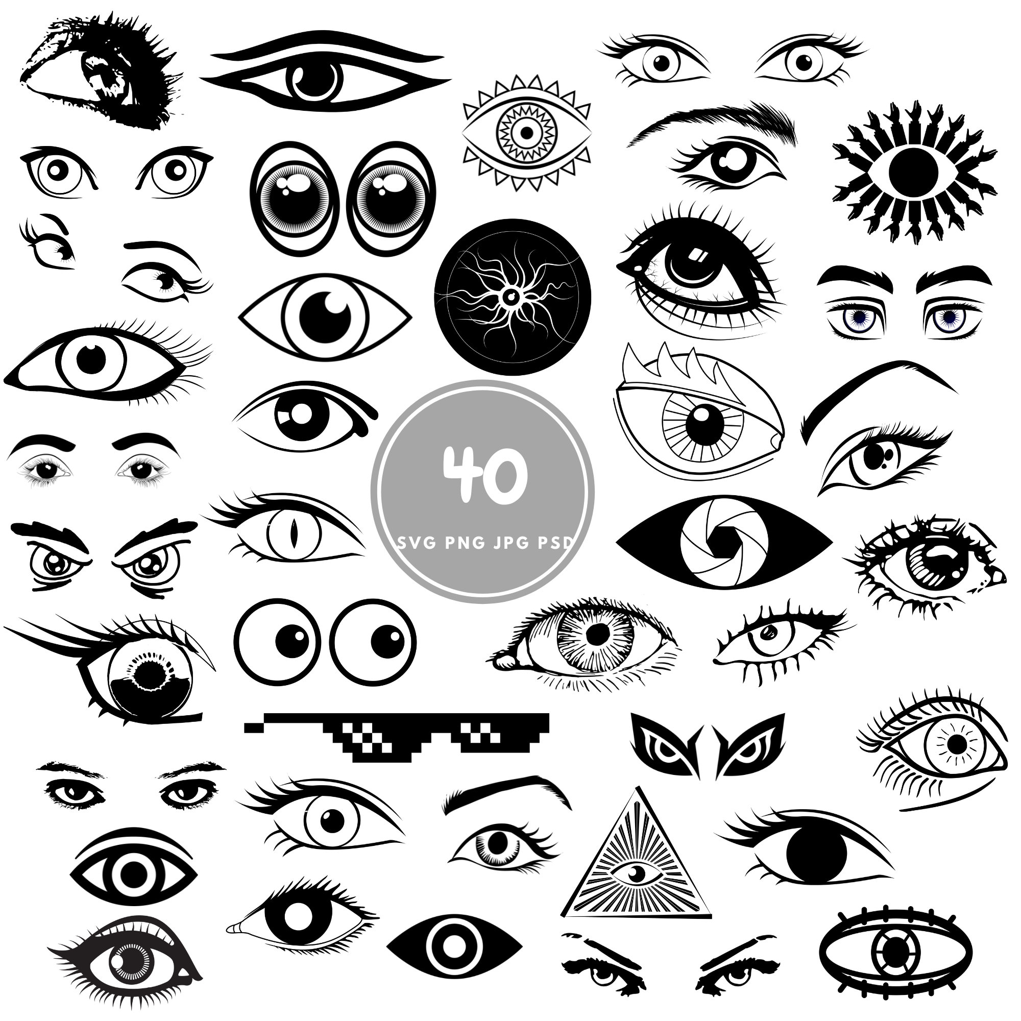 Eyes SVG, 40 Pupil Svg Bundle, PNG, PSD - Etsy