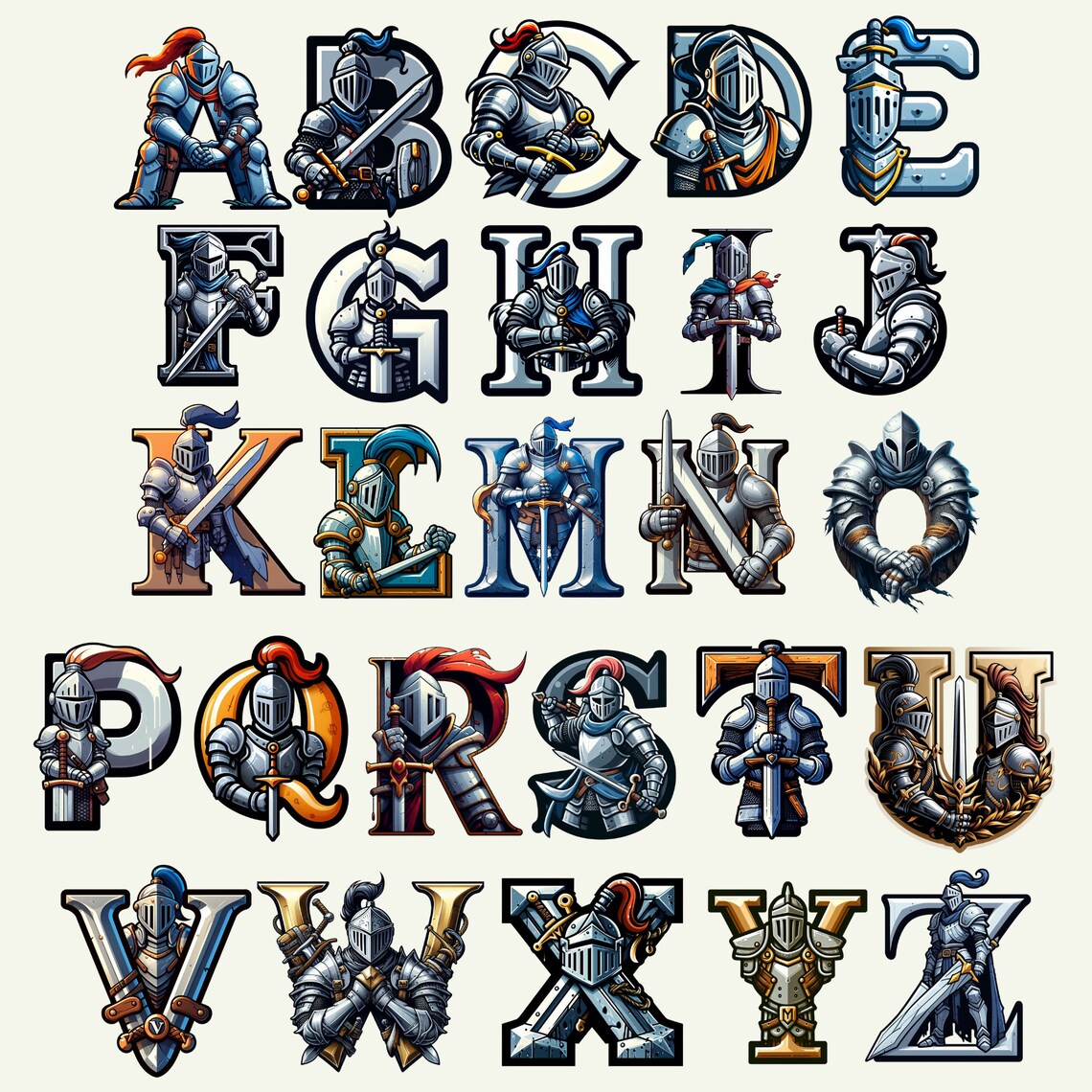 Knight Riders Lettering Knight Font, Alphabet With Knight Design, Knight Letters as Png - Etsy