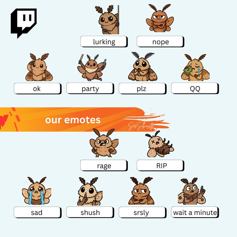 Moth Emotes Kawaii Luna Moth Twitch Emotes, Cute Insect Discord Stickers ...