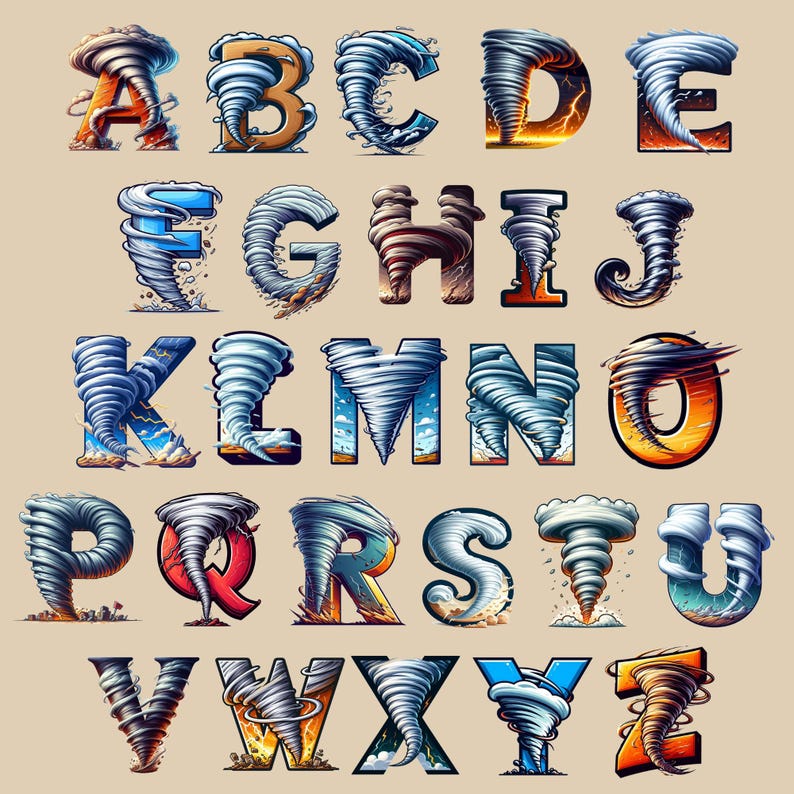 Tornado Alphabet PNG, Twister Letter Sublimation, Stormy Weather ...