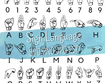 Sign Language Alphabet SVG Bundle, American Sign Language PNG, PSD