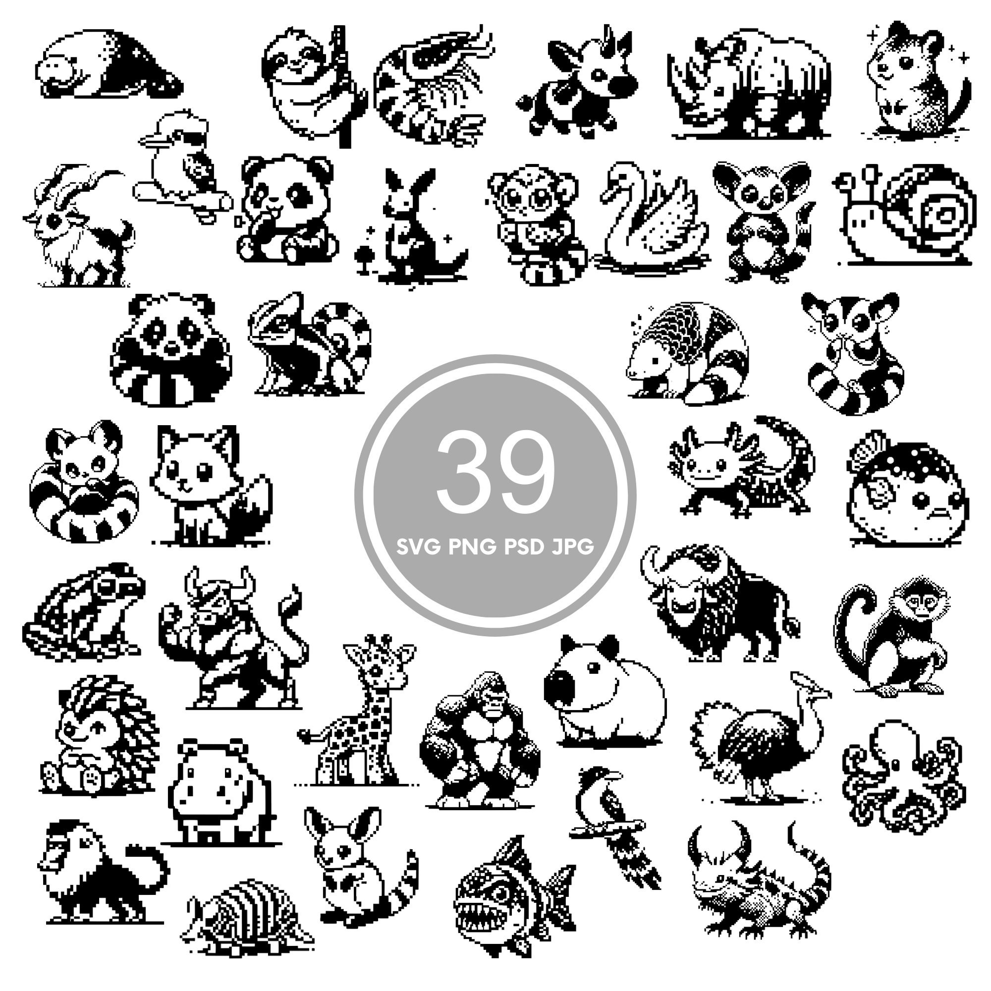 Pixel Animals SVG Bundle, 39 Pixel Animal Designs, PNG, PSD - Etsy