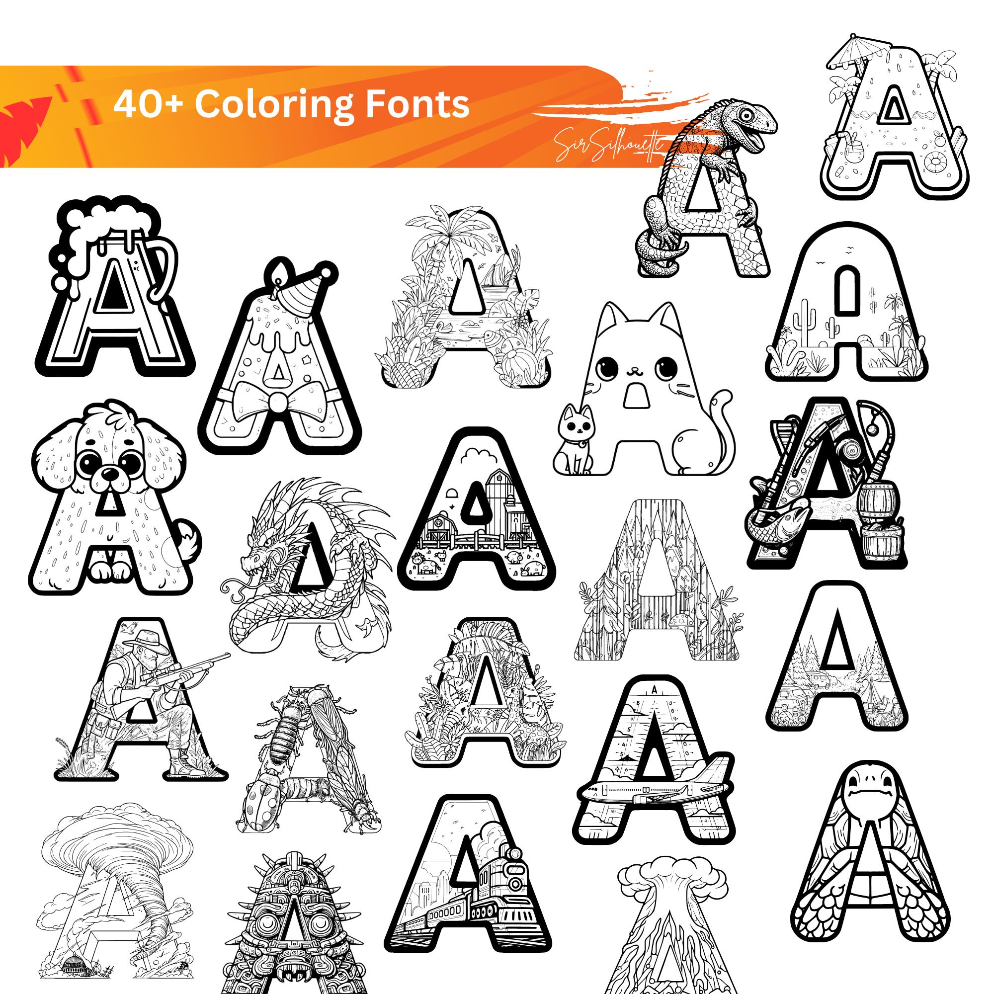 Coloring Font Bundle - 40+ Fonts as PNG to Color Out - Etsy