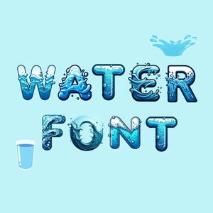 Water Alphabet Clipart, Splash Liquid Letters PNG, Ocean Wave Sublimation, Nautical Blue Typography