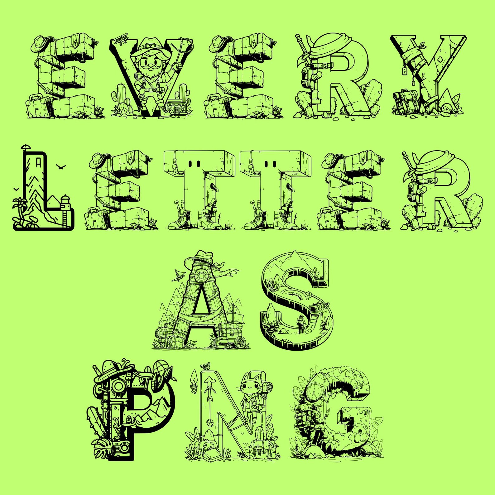 Adventure Coloring Font, Alphabet With Adventure Design, Adventure ...