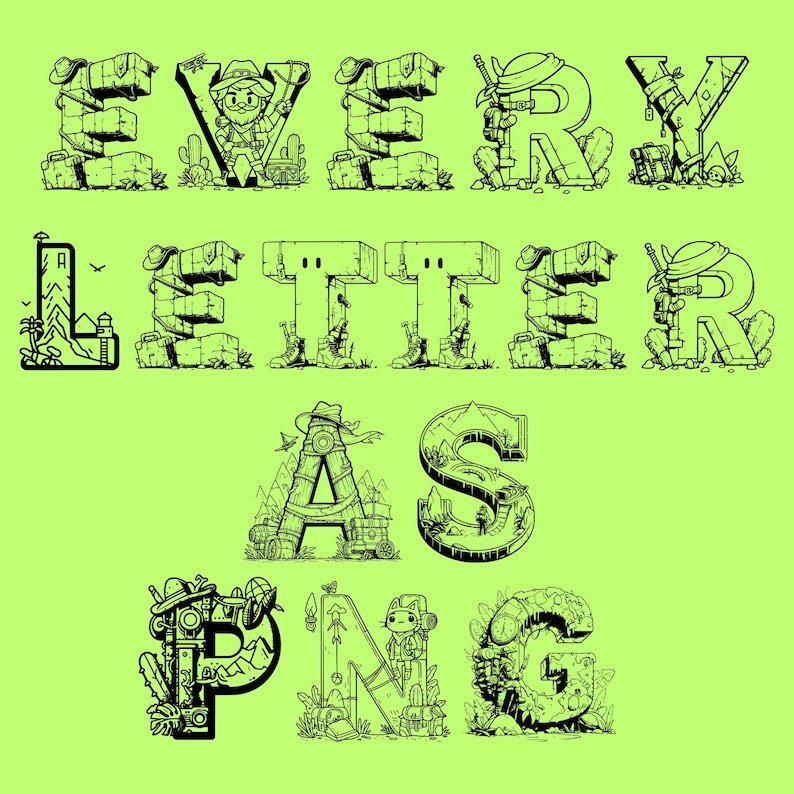 Adventure Coloring Font, Alphabet With Adventure Design, Adventure ...