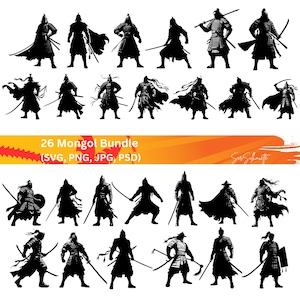 Mongoles SVG, 26 Guerreros Mongoles Svg Bundle, PNG, PSD