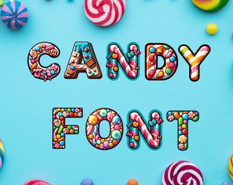 Candy font, alphabet with candy design, bonbon letters as png