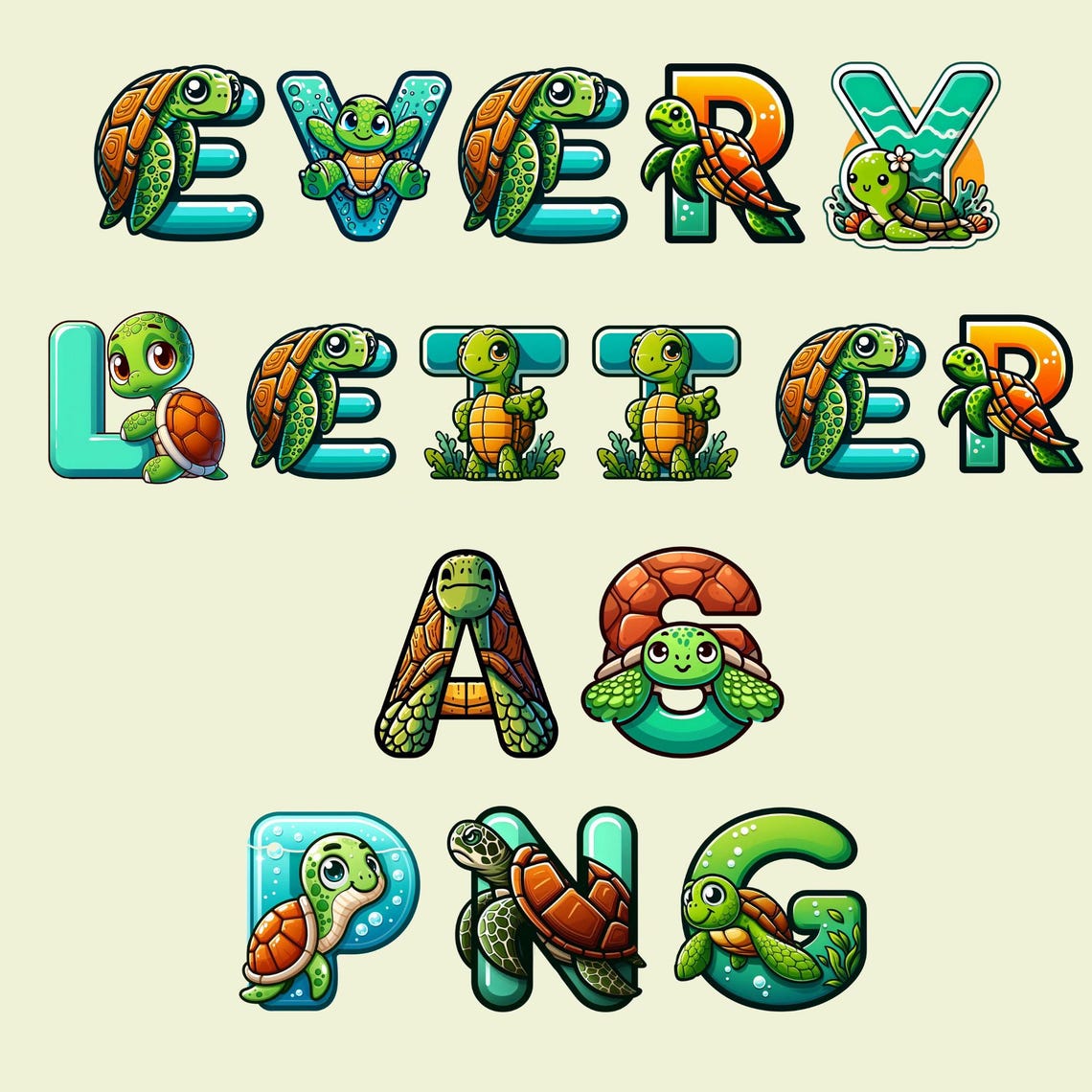 Turtle Image In Text Turtle Font, Alphabet With Turtle Design, Turtle Letters as Png - Etsy