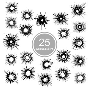 Bullethole SVG Bundle, Cartrige PNG, PSD