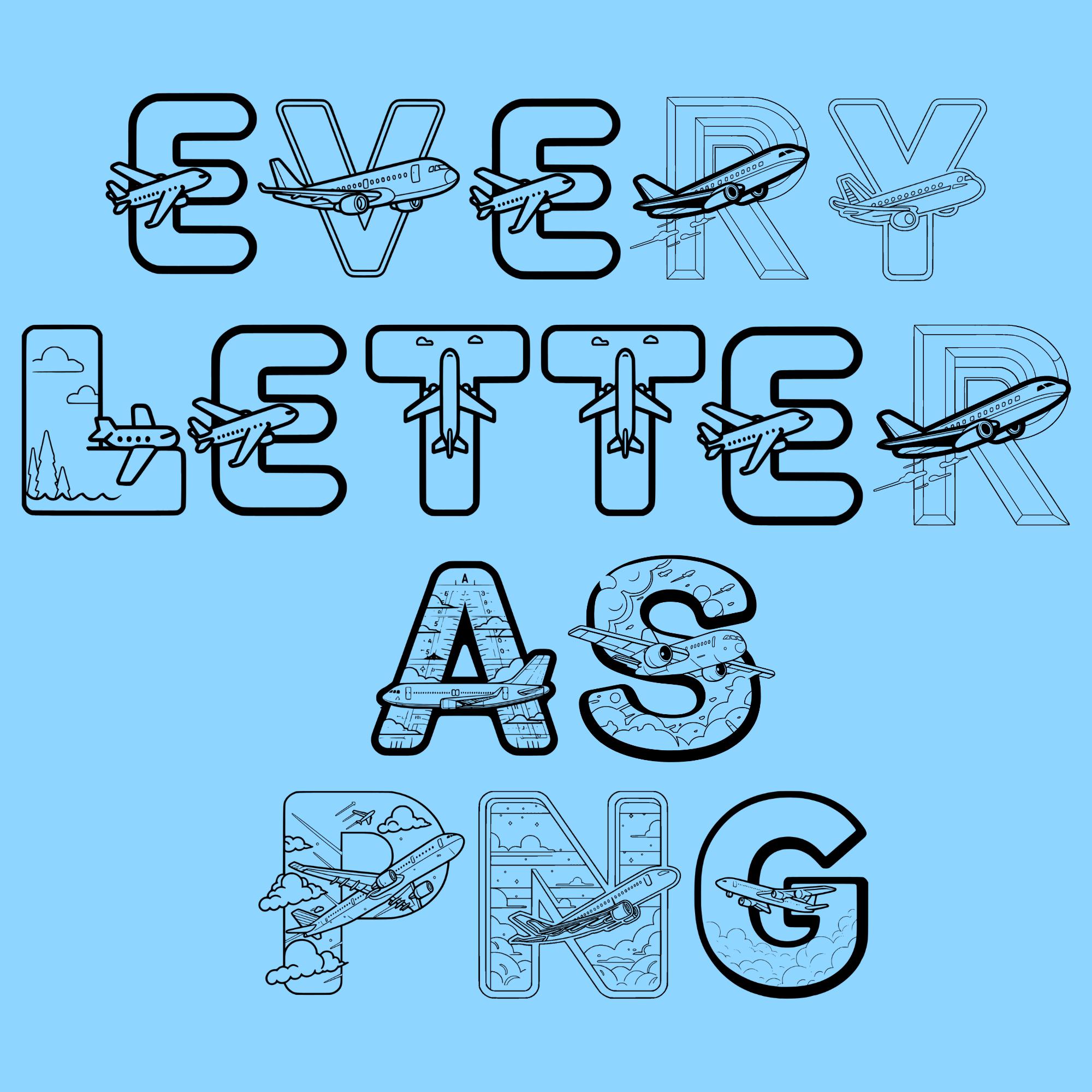 Using Plane In Lettering Plane Coloring Font, Alphabet With Plane Design, Plane Letters as Png ...