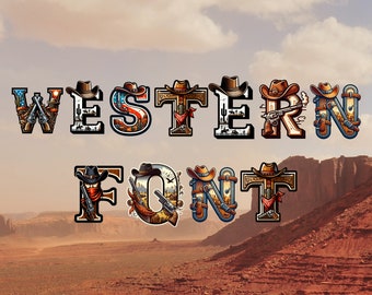 Western font, alphabet with Western design, Cowboy letters as png