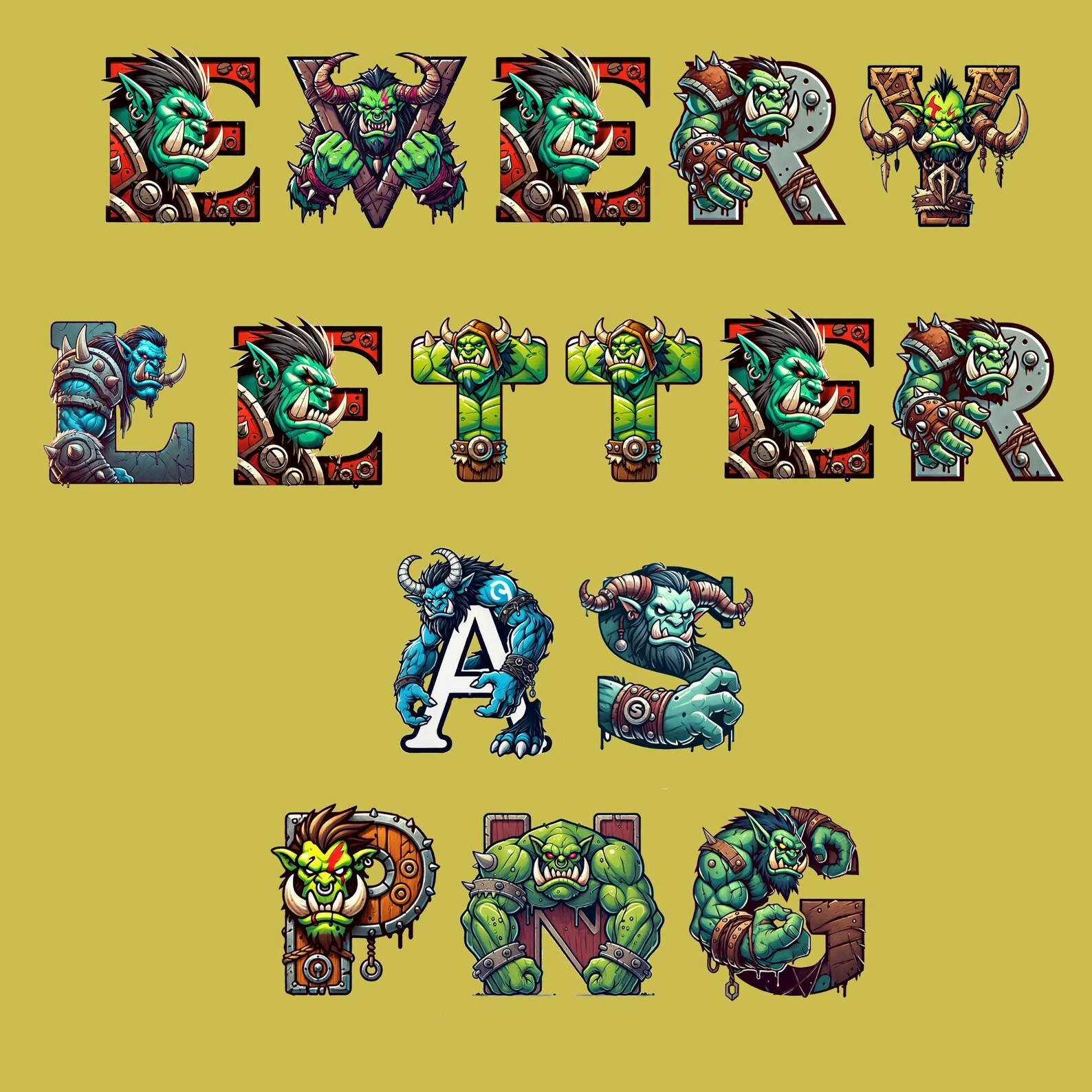 Orc Alphabet Clipart, Fantasy Monster Lettering, RPG Gaming Sublimation ...