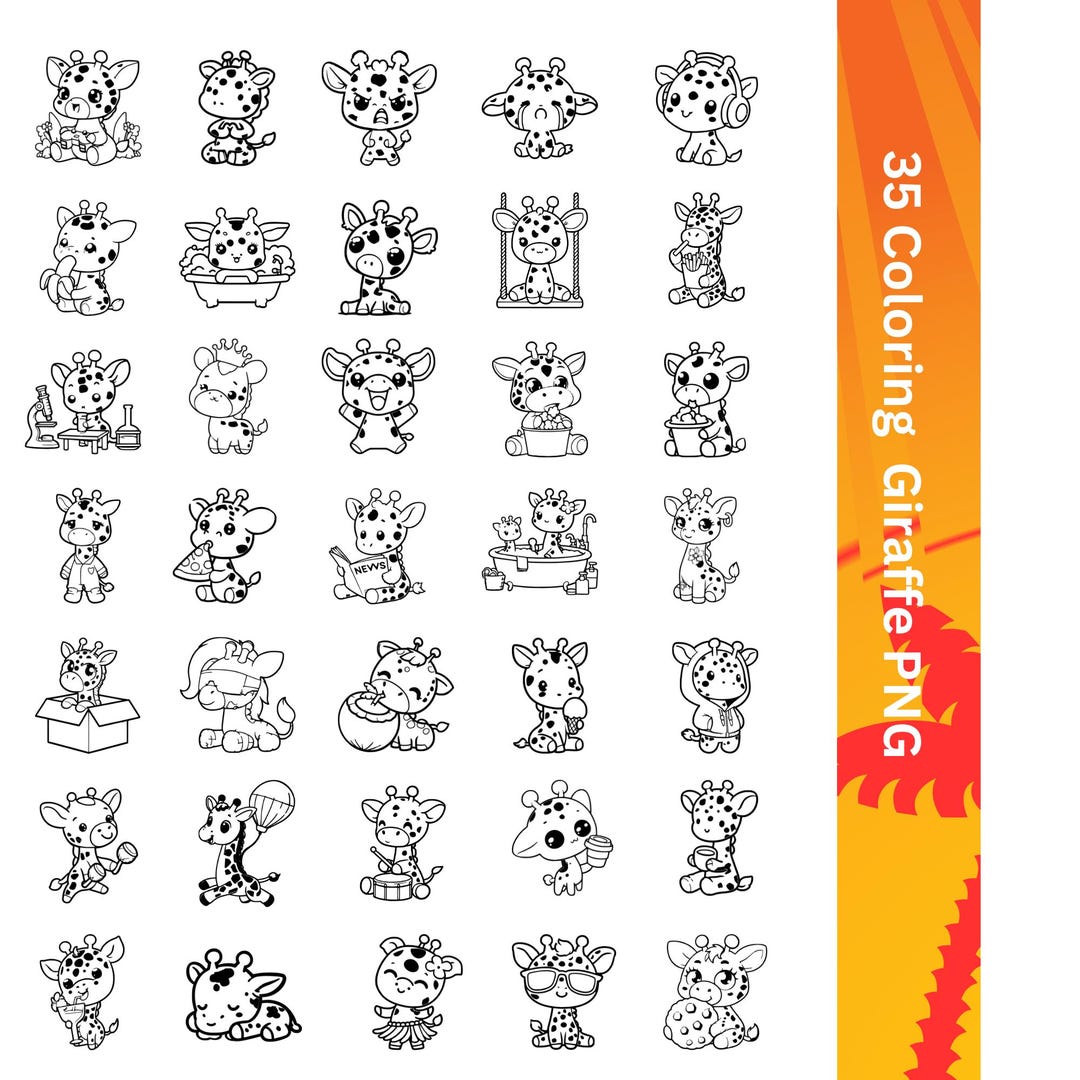 Giraffe Ruler Coloring Cute Giraffes for Coloring Book - PNG Files to Download - Etsy