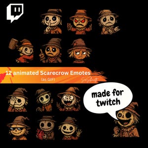 Emotes Twitch épouvantails, stickers automne effrayants, graphismes horreur animés, contenus effrayants en streaming