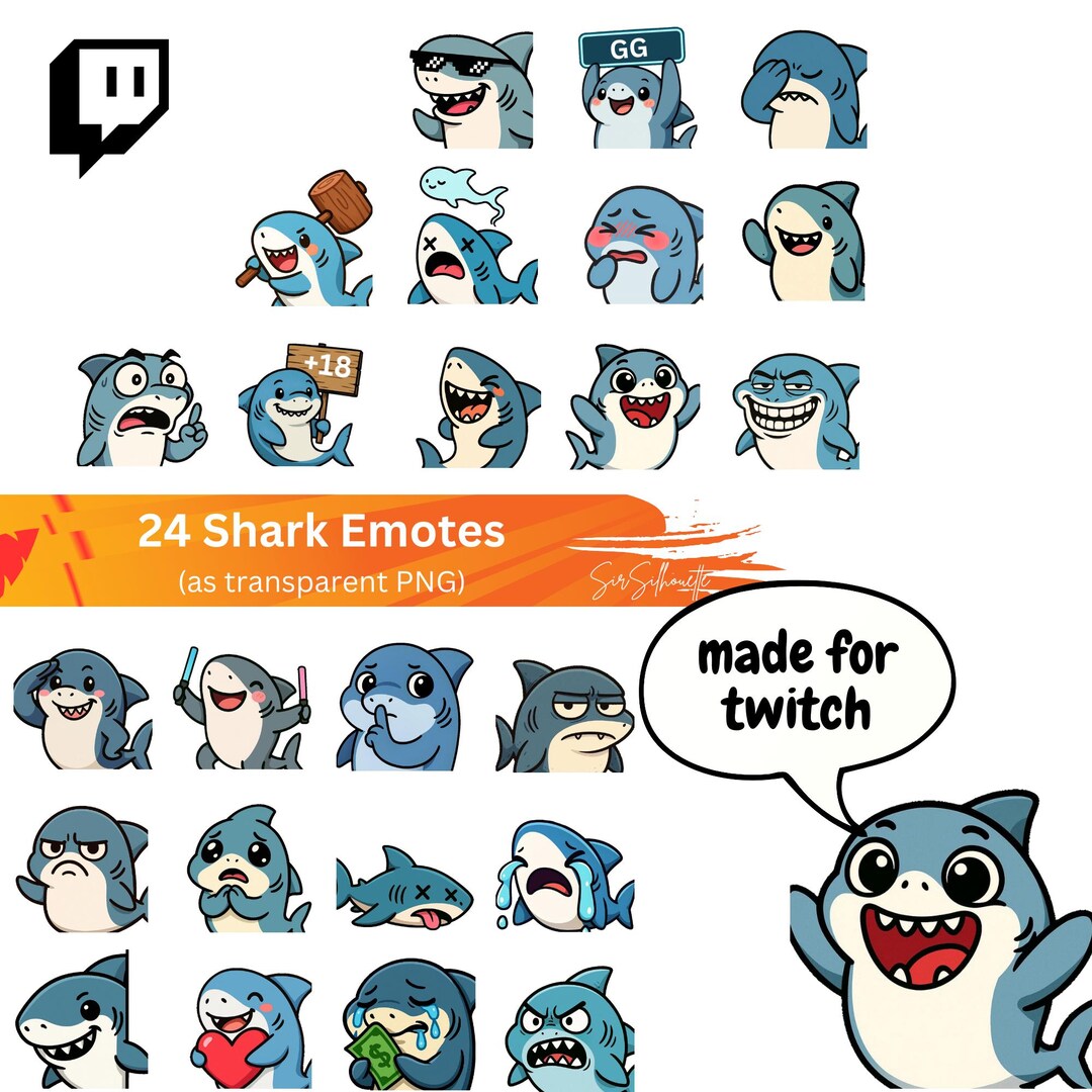 Ocean Emotes Kawaii Shark Twitch Emotes, Cute Ocean Discord Stickers, Marine Animal ...
