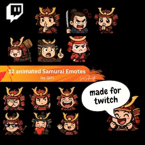 Animierte Samurai Emotes, Ronin Twitch Grafiken, Katana Piercings und Krieger Discord Sticker